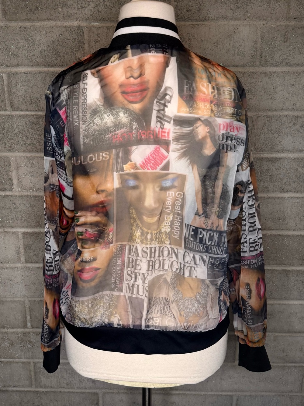 Blush Brown Multi Graphic Collage Bomber Jacket - Picture 13 of 14